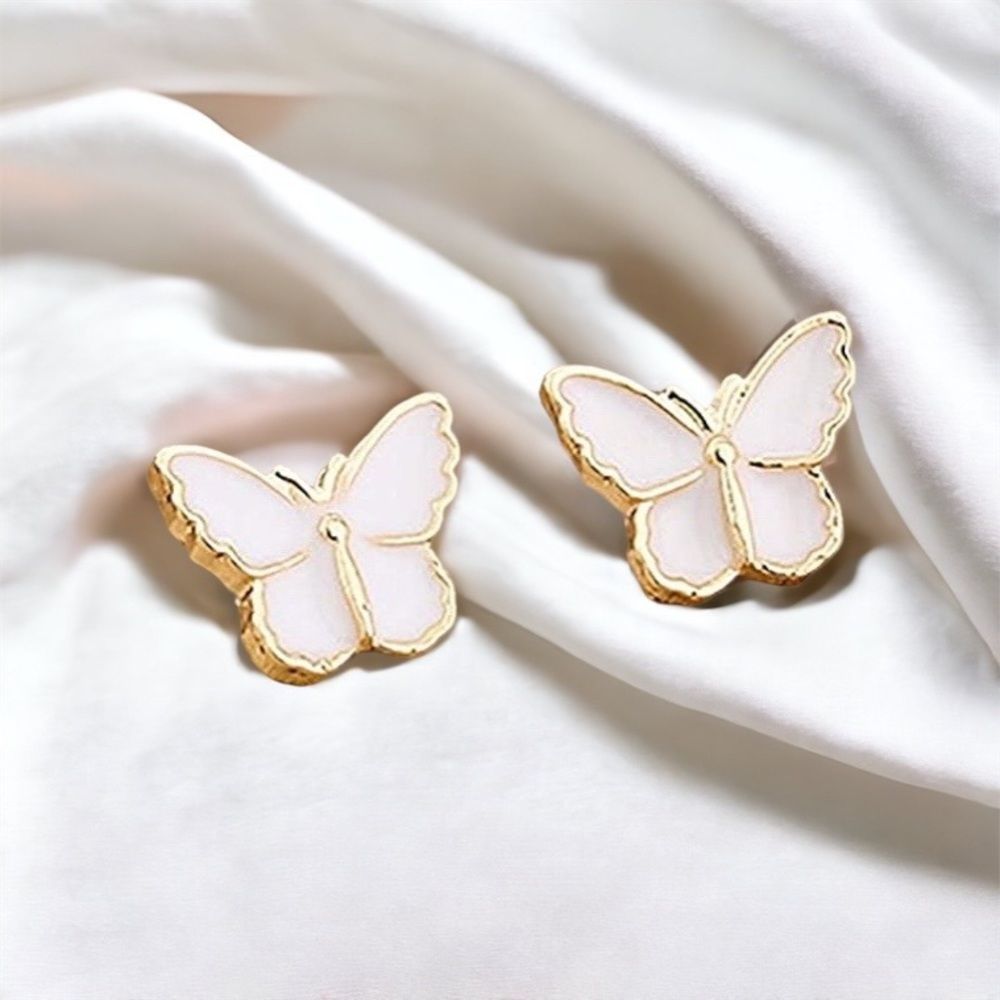 Tiny Petite beautiful pearl-colored butterfly earrings. - Picture 2 of 9